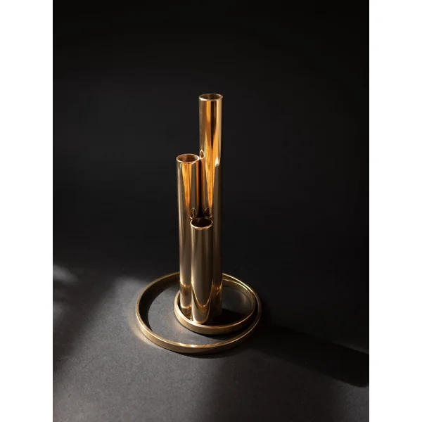 Italian 24kt Gold-Plated Soliflore Vase, Modernist Triple Tube, c. 1970s