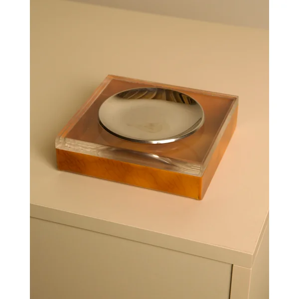 Italian 70s plexiglass and brown bakelite valet tray