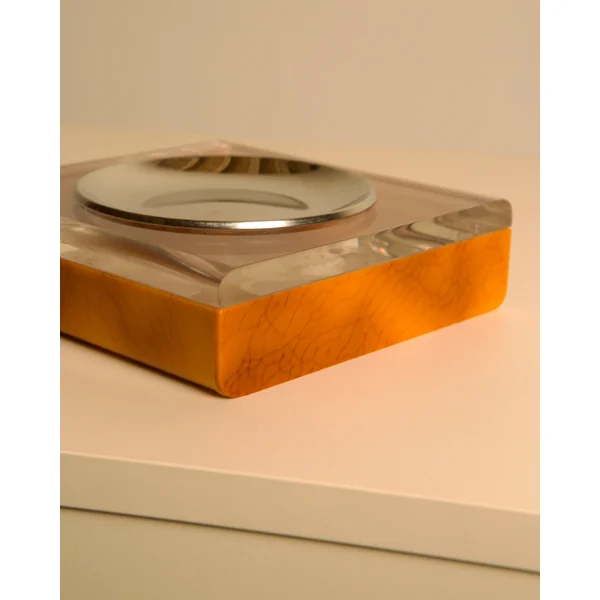 Italian 70s plexiglass and brown bakelite valet tray