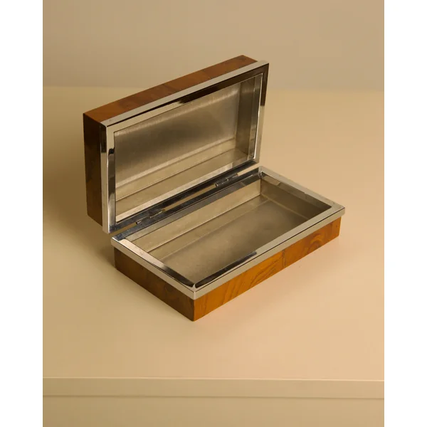 Italian box in elm wood with a metal interior, 1960s