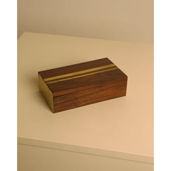 Italian Box in Handcrafted Wood and Patinated Brass, 1950s