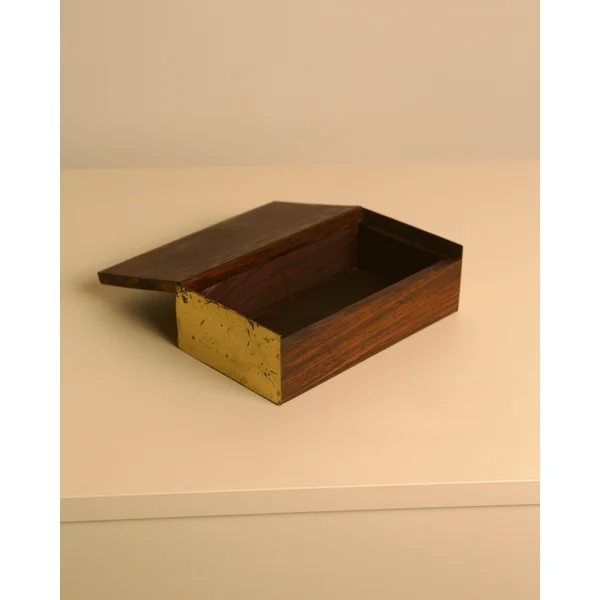 Italian Box in Handcrafted Wood and Patinated Brass, 1950s
