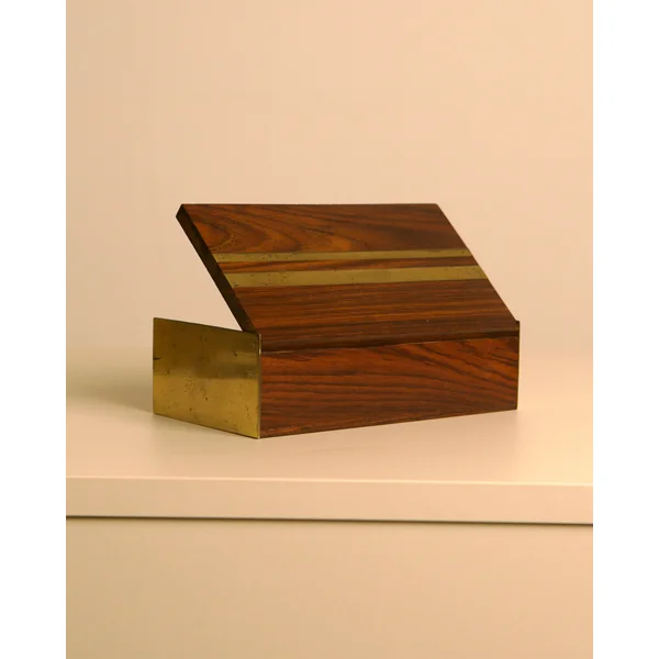 Italian Box in Handcrafted Wood and Patinated Brass, 1950s
