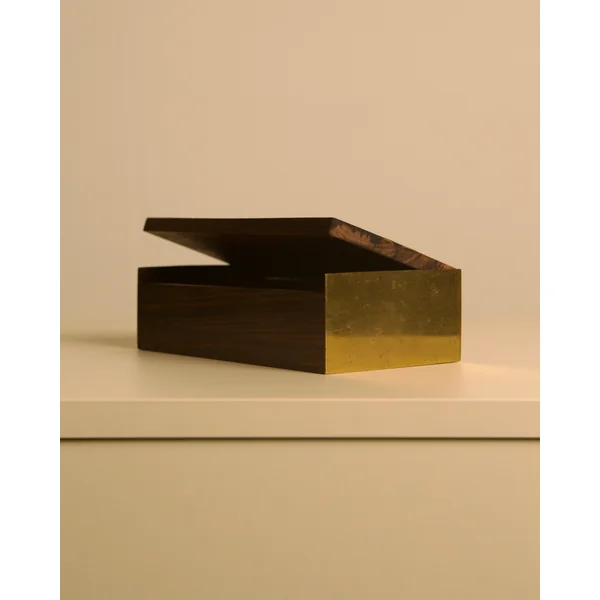 Italian Box in Handcrafted Wood and Patinated Brass, 1950s