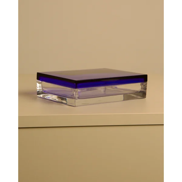 Italian Box in Transparent and Blue Crystal by Duccio Di Segna 80's