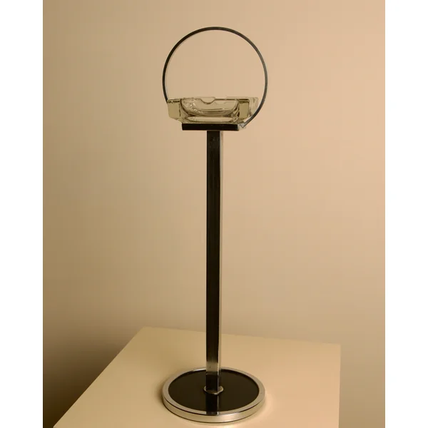 Italian Crystal Ashtray on a Chromed Metal Stand, 1950s