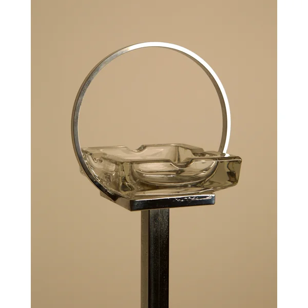 Italian Crystal Ashtray on a Chromed Metal Stand, 1950s