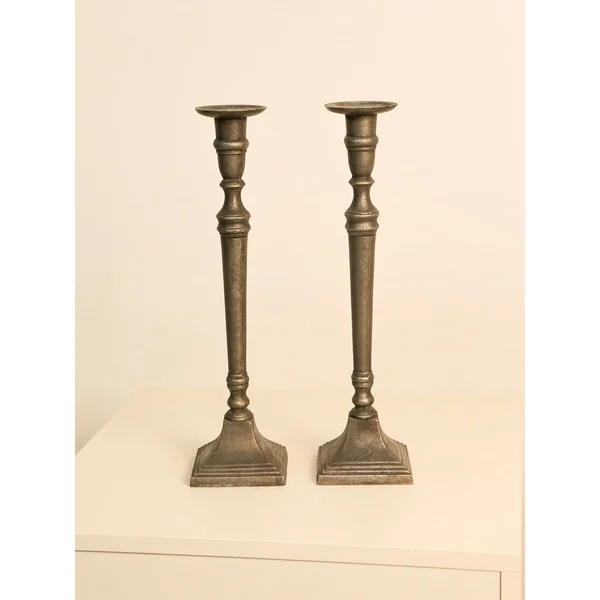 Italian Pair of Cast Aluminum Candleholders 60's