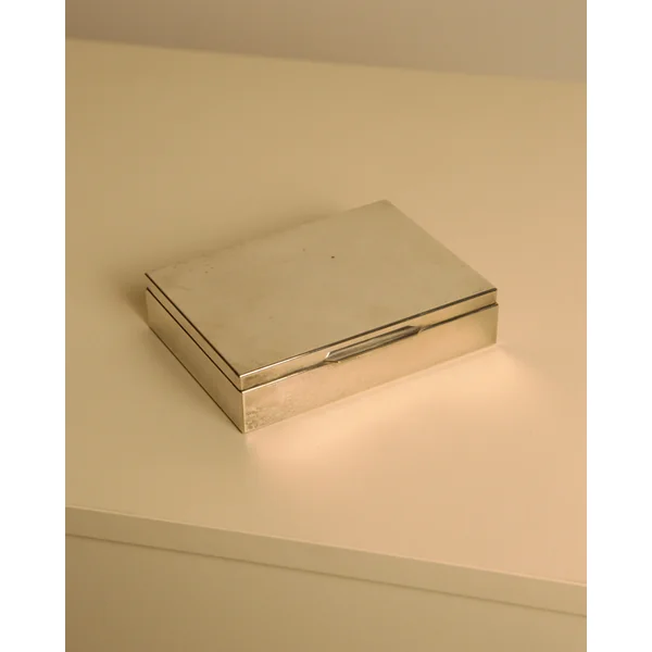 Italian Silver-plated Metal Box with a Wooden Interior, 80s