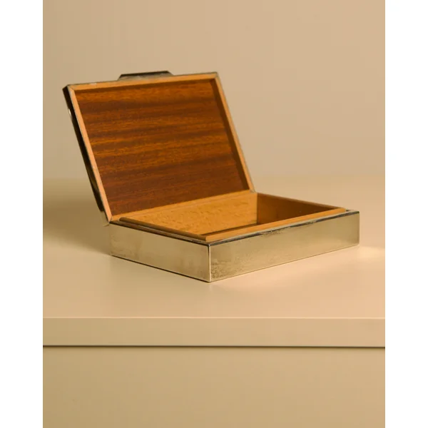Italian Silver-plated Metal Box with a Wooden Interior, 80s