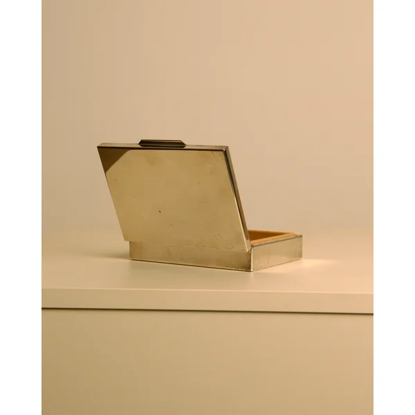 Italian Silver-plated Metal Box with a Wooden Interior, 80s