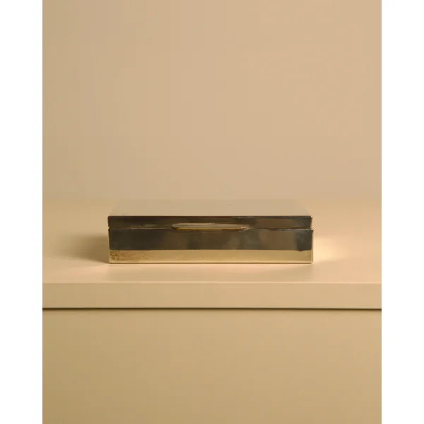 Italian Silver-plated Metal Box with a Wooden Interior, 80s