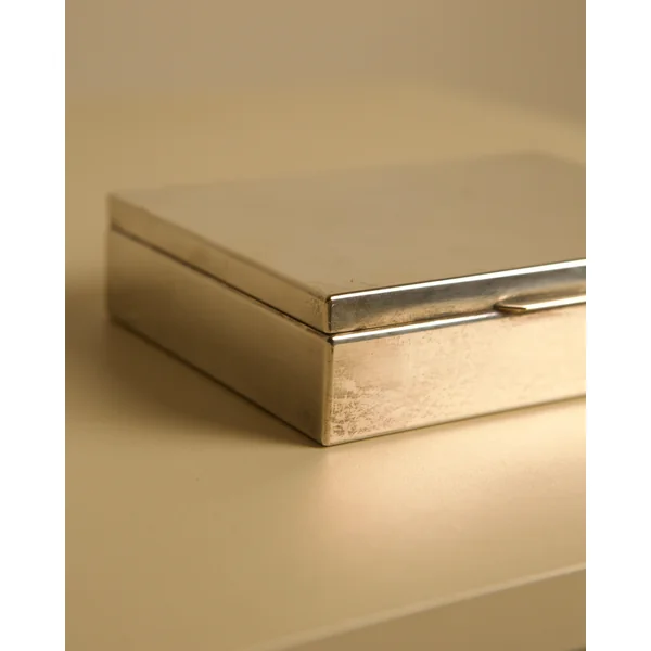 Italian Silver-plated Metal Box with a Wooden Interior, 80s