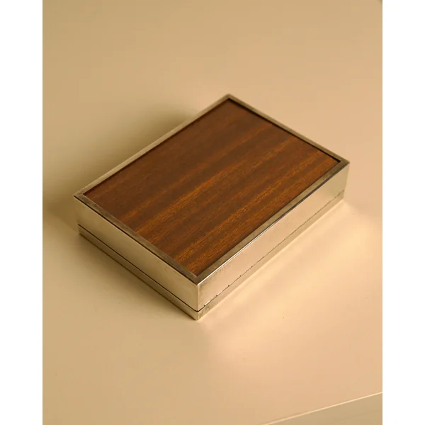 Italian Silver-plated Metal Box with a Wooden Interior, 80s