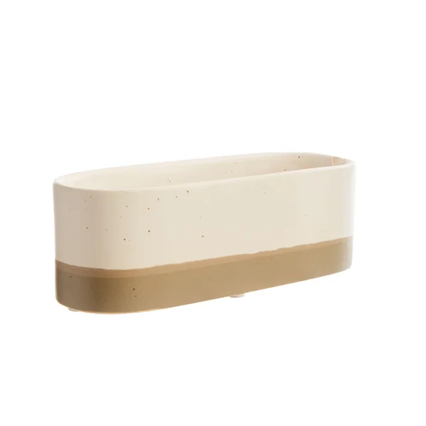 Jardinière Trio Cactus coloris beige en céramique - 20 x 7,2 x 7 cm