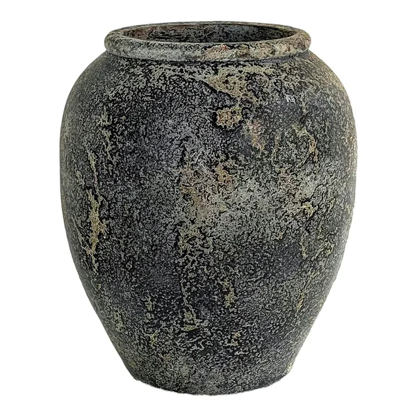 Jarre décorative en terre cuite grise effet vieilli H 49 cm