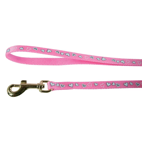 Laisse nylon chat réflectif cœur - 1M - rose