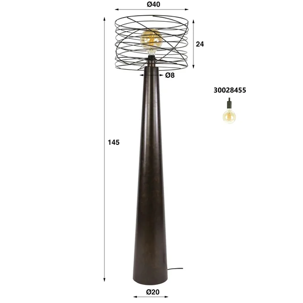 Lampadaire de salon métal marron pied conique RALF