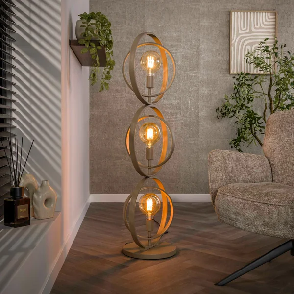 Lampadaire moderne beige mat, 3 anneaux pivotants TRIBECA
