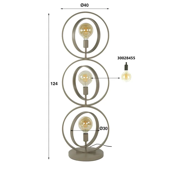 Lampadaire moderne beige mat, 3 anneaux pivotants TRIBECA