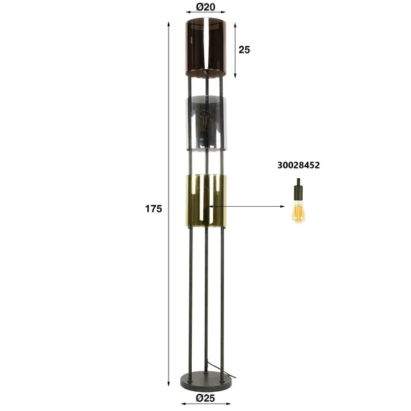 Lampadaire moderne tricolore, 3 abat-jour en verre NIAGARA
