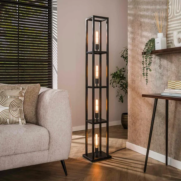 Lampadaire tour noire style moderne, 4 ampoules TRIBECA
