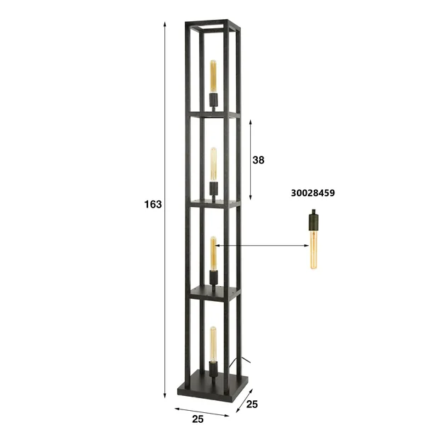 Lampadaire tour noire style moderne, 4 ampoules TRIBECA