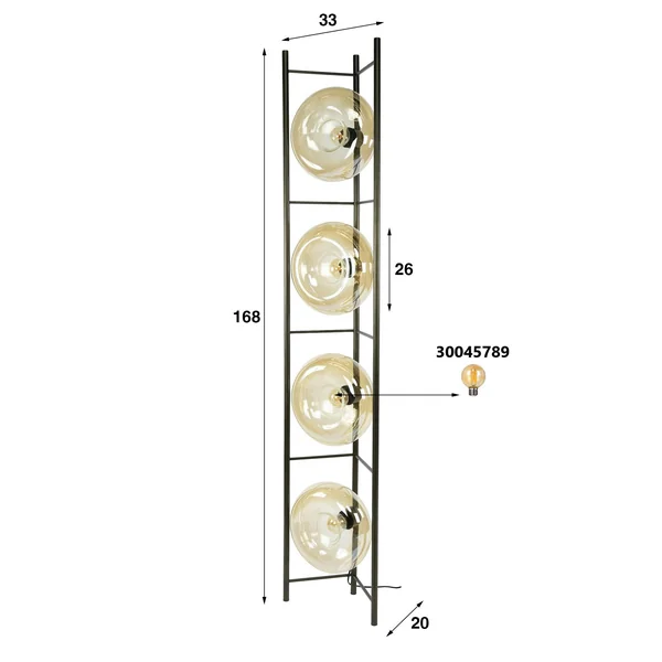 Lampadaire vintage anneaux en verre ambré NIAGARA