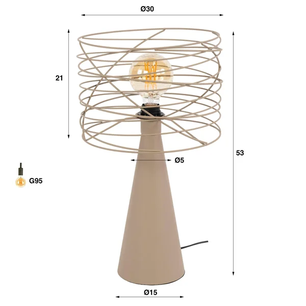Lampe de salon métal beige pied conique RALF