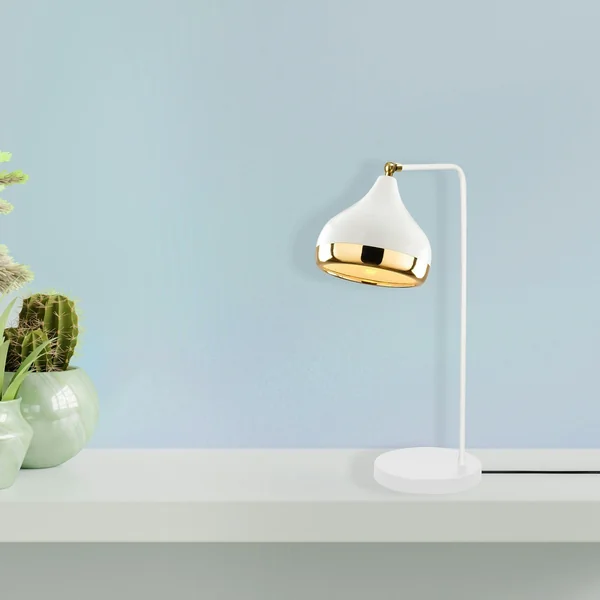 Lampe à poser design blanche & or, abat-jour orientable SILE