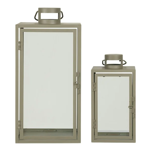 Lanterne décorative à poignée en métal beige et verre (lot de 2)