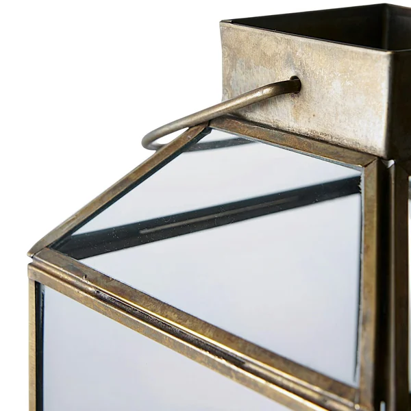 Lanterne vintage verre et métal effet usé à poignée