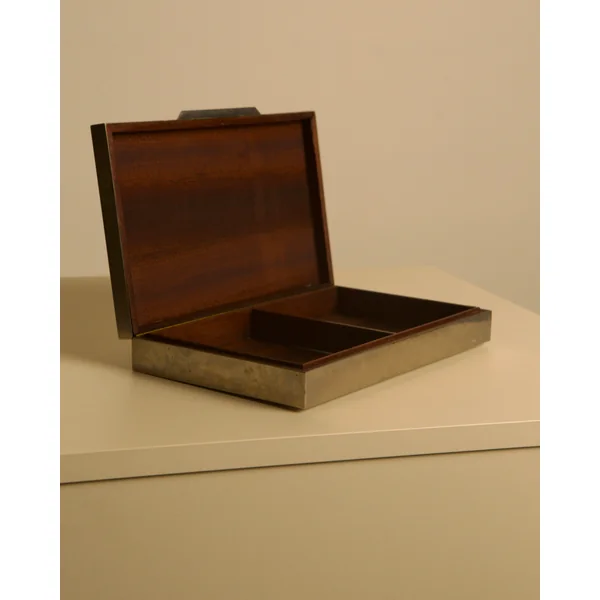 Large Italian metal and brass box with a wooden interior, 70s