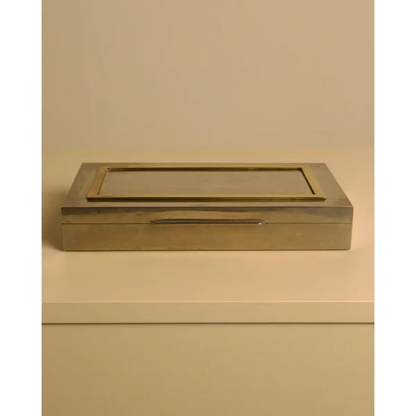 Large Italian metal and brass box with a wooden interior, 70s