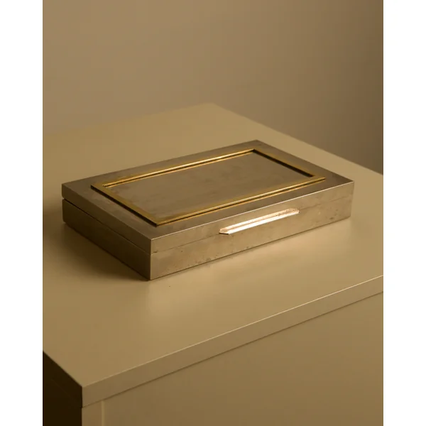 Large Italian metal and brass box with a wooden interior, 70s