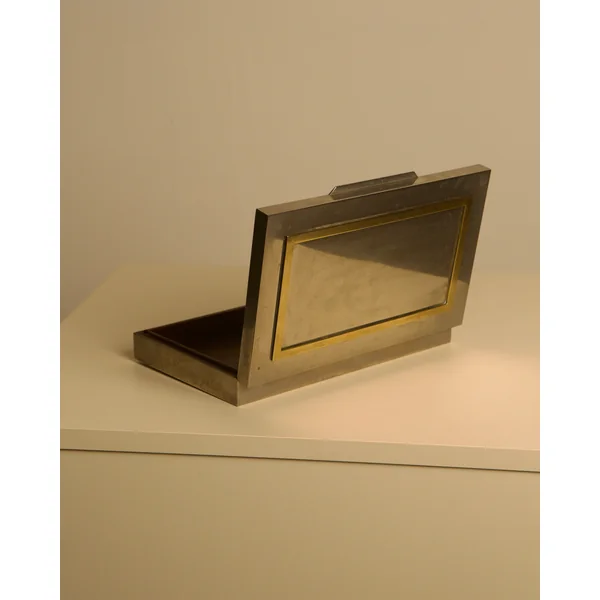 Large Italian metal and brass box with a wooden interior, 70s