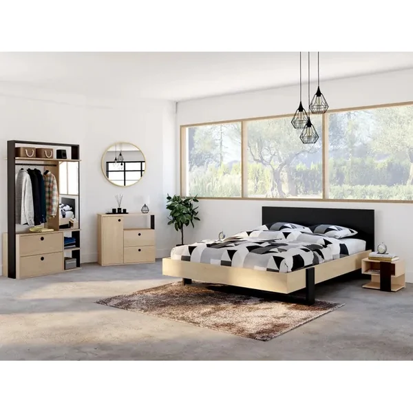 Lit adulte contemporain chêne/noir Duplex