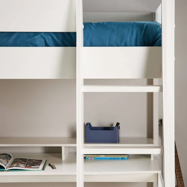 Lit mezzanine bois massif avec bureau en option Timon - Blanc