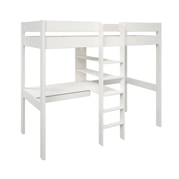 Lit mezzanine + fauteuil extensible bois massif Tim - Blanc