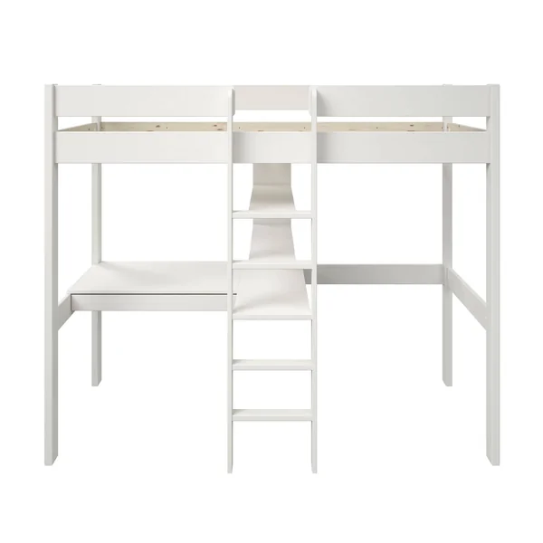 Lit mezzanine + fauteuil extensible bois massif Tim - Blanc
