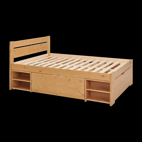 Lit rangement bois massif Tara - Miel - 140 x 190 cm
