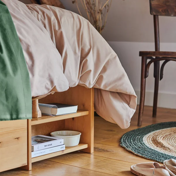 Lit rangement bois massif Tara - Miel - 140 x 190 cm