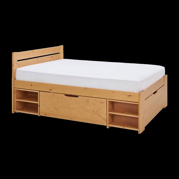 Lit rangement bois massif Tara - Miel - 180 x 200 cm