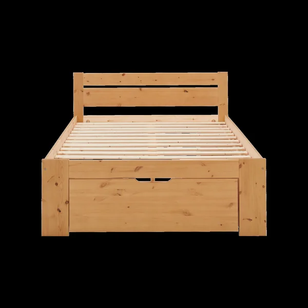 Lit rangement bois massif Tara - Miel - 180 x 200 cm