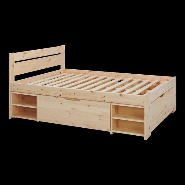 Lit rangement bois massif Tara - Naturel - 140 x 190 cm