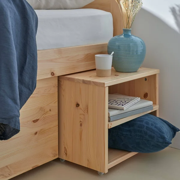 Lit rangement bois massif Tara - Naturel - 140 x 190 cm