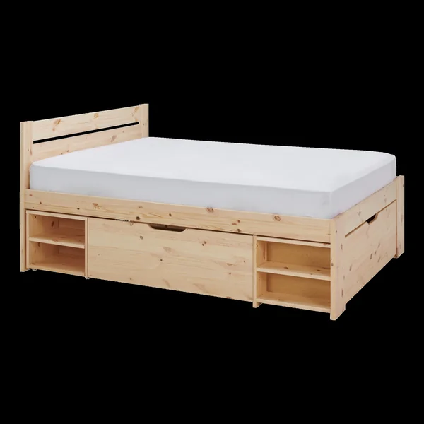 Lit rangement bois massif Tara - Naturel - 140 x 200 cm