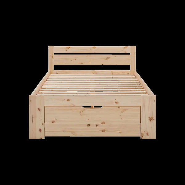 Lit rangement bois massif Tara - Naturel - 140 x 200 cm
