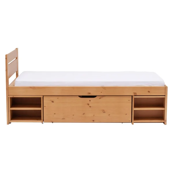 Lit rangement enfant bois massif Tara - Miel - 90 x 200 cm