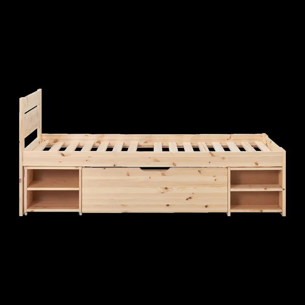 Lit rangement enfant bois massif Tara - Naturel - 90 x 200 cm